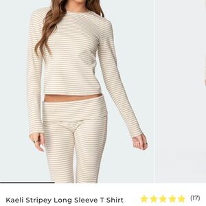 Edikted Kaeli stripey Beige and White Striped Top - small